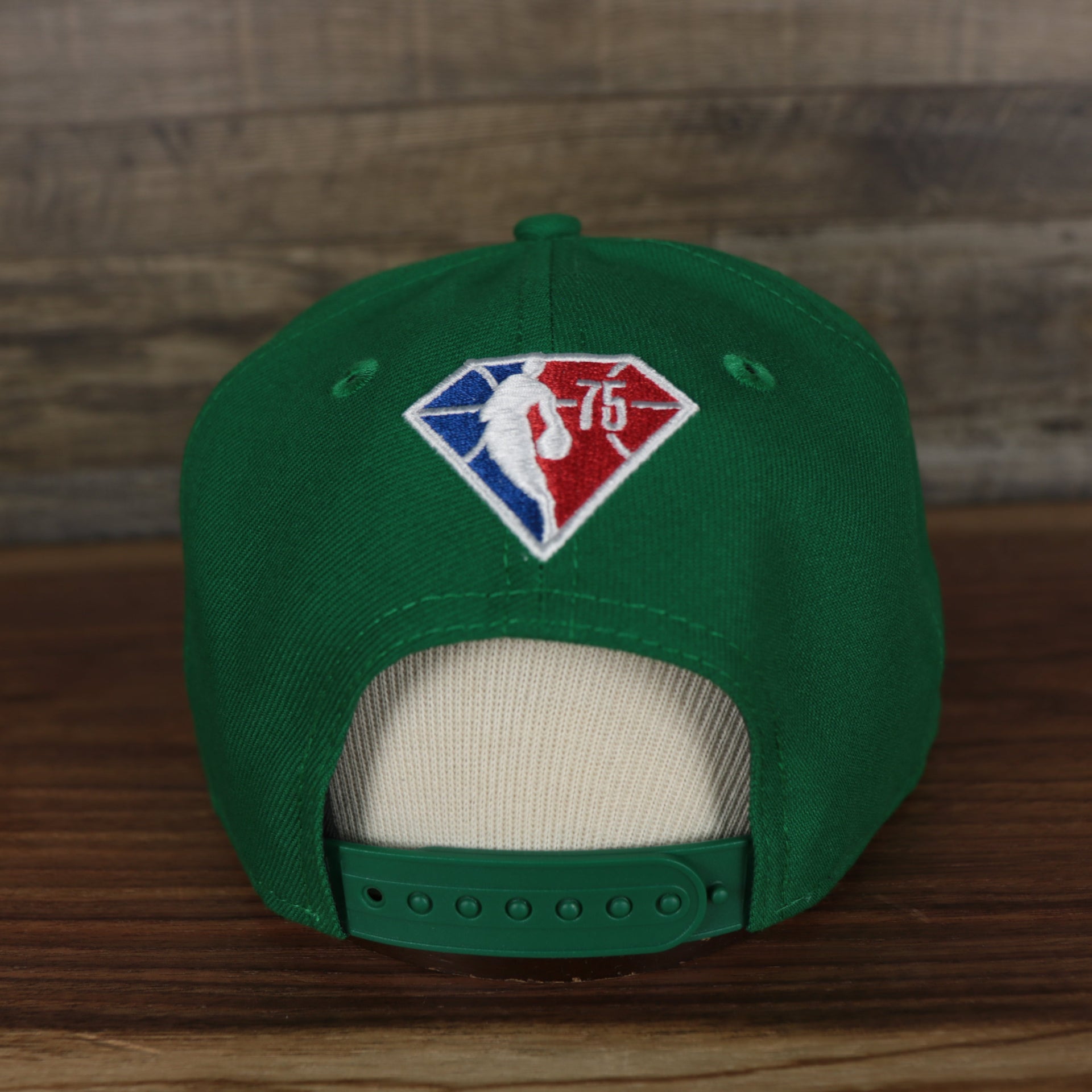back of the Boston Celtics 2021 City Edition Vintage Grey Bottom 9Fifty Snapback | Green