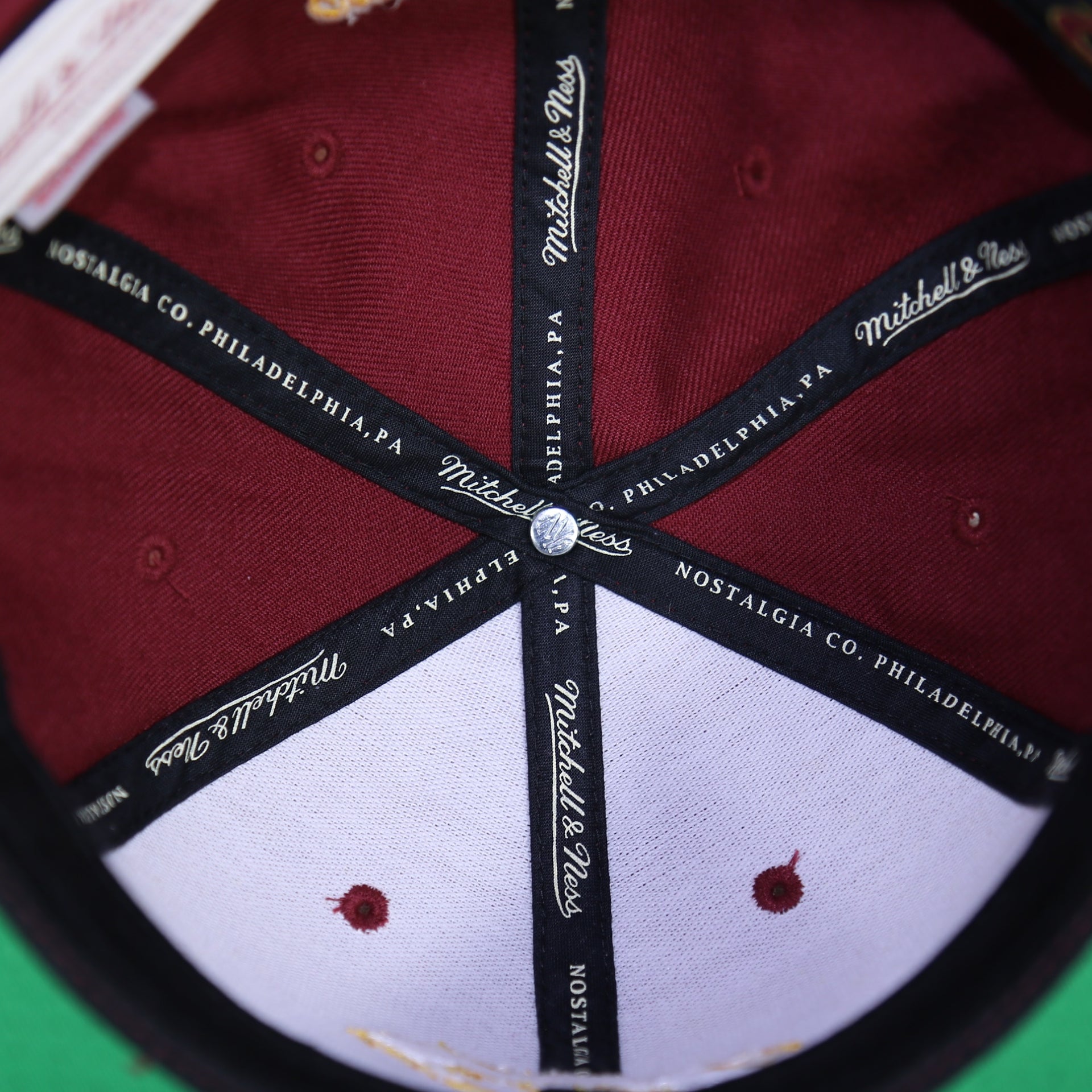 mitchell and ness nostalgia taping  on the Cleveland Cavaliers Classic Maroon Snapback Hat