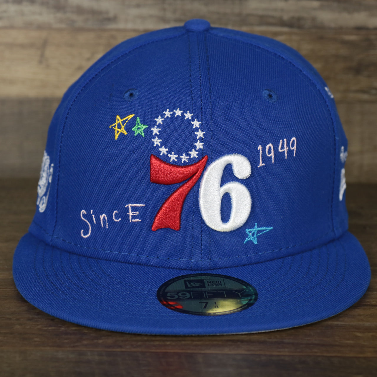 Philadelphia 76ers “Scribble” Side Patch Gray Bottom 59Fifty Fitted Cap | Royal