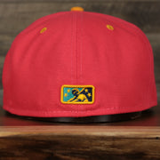 back of the Delmarva Shore Birds 2022 Gallos de Delmarva Copa de la Diversion On-Field Black Bottom 5950 Fitted Cap | Red