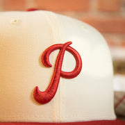 front phillies logo on the Philadelphia Phillies Cooperstown 1952 All Star Side Patch Yellow UV 59Fifty Fitted Cap | Chrome/Red | CheeseSteak Pack nohiosafariclub Exclusive
