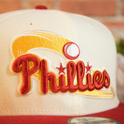 front logo on the front of the Philadelphia Phillies Cooperstown Veterans Stadium Side Patch Side Patch Yellow UV 9Fifty Snapback Cap | Chrome/Red | CheeseSteak Pack nohiosafariclub Exclusive