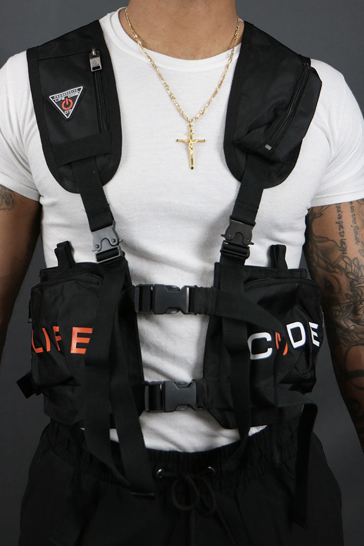 The front of the Tactical Backpack Vest Life Code | Black