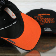 underside of the Philadelphia Flyers Black Snapback Dad Hat | Black Adjustable Baseball Cap