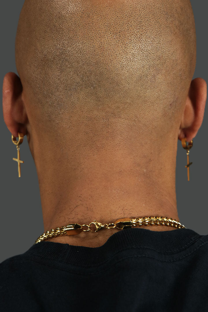 The Hoop Cross Gold Plated Stainless Steel Men's Earrings Blackjack
