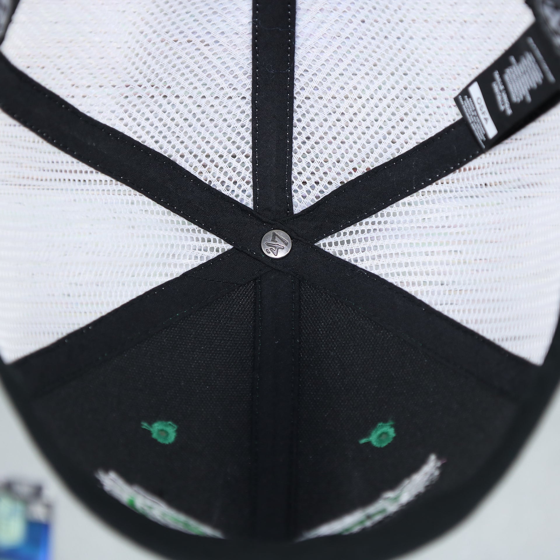 inside taping of the Philadelphia Eagles Throwback Mesh Back Trucker Hat | Kelly Green Trucker Hat
