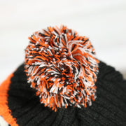 pom pom on the Philadelphia Flyers Two Sided Cuffed Winter Beanie | Orange, White, And Black Winter Beanie