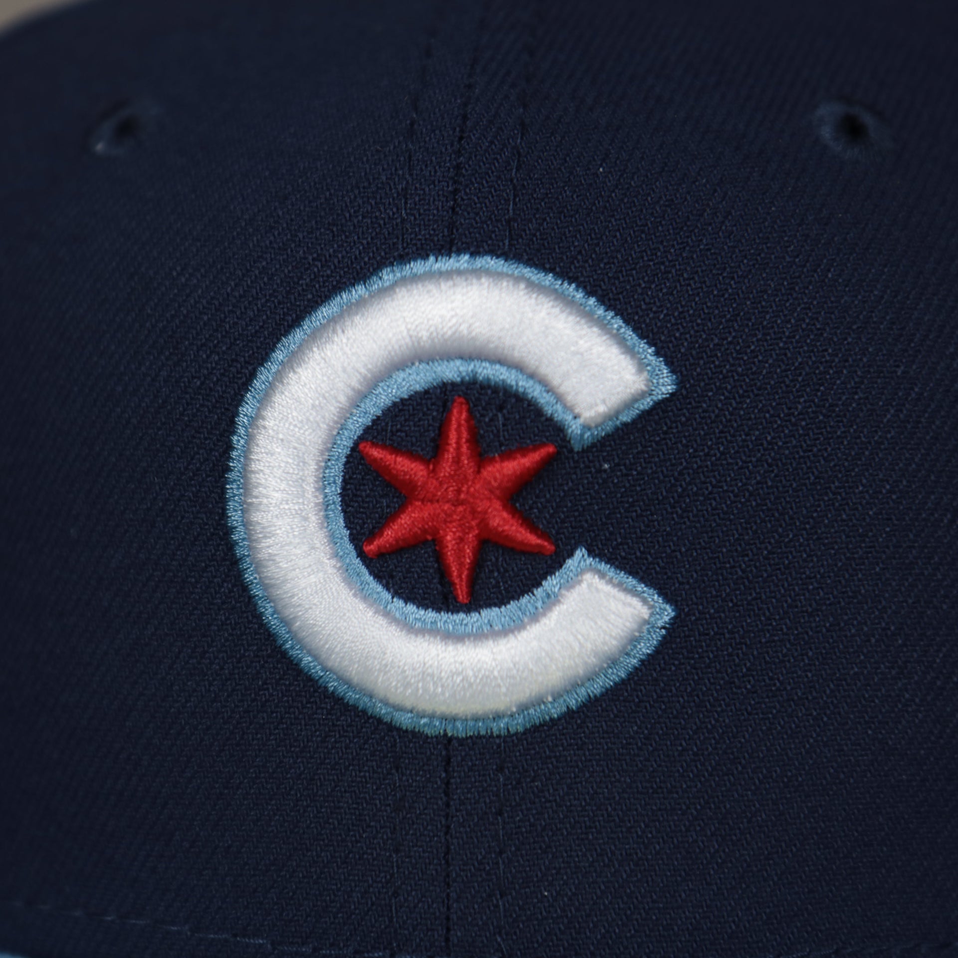 cubs logo Chicago Cubs MLB City Connect 2021 On-Field 59Fifty Black Bottom Fitted Hat | Navy Blue