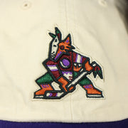arizona coyotes logo on the Arizona Coyotes Throwback Distressed White Dad Hat | White Adjustable Baseball Cap