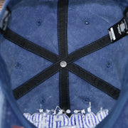 47 brand logo on the inside of the Brooklyn Dodgers Throwback Distressed Blue Dad Hat | Blue Adjustable Baseball Cap