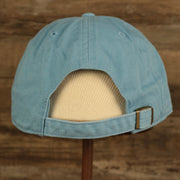 back side of the Philadelphia Phillies 1970 Quaker Logo Powder Blue Adjustable Dad Hat