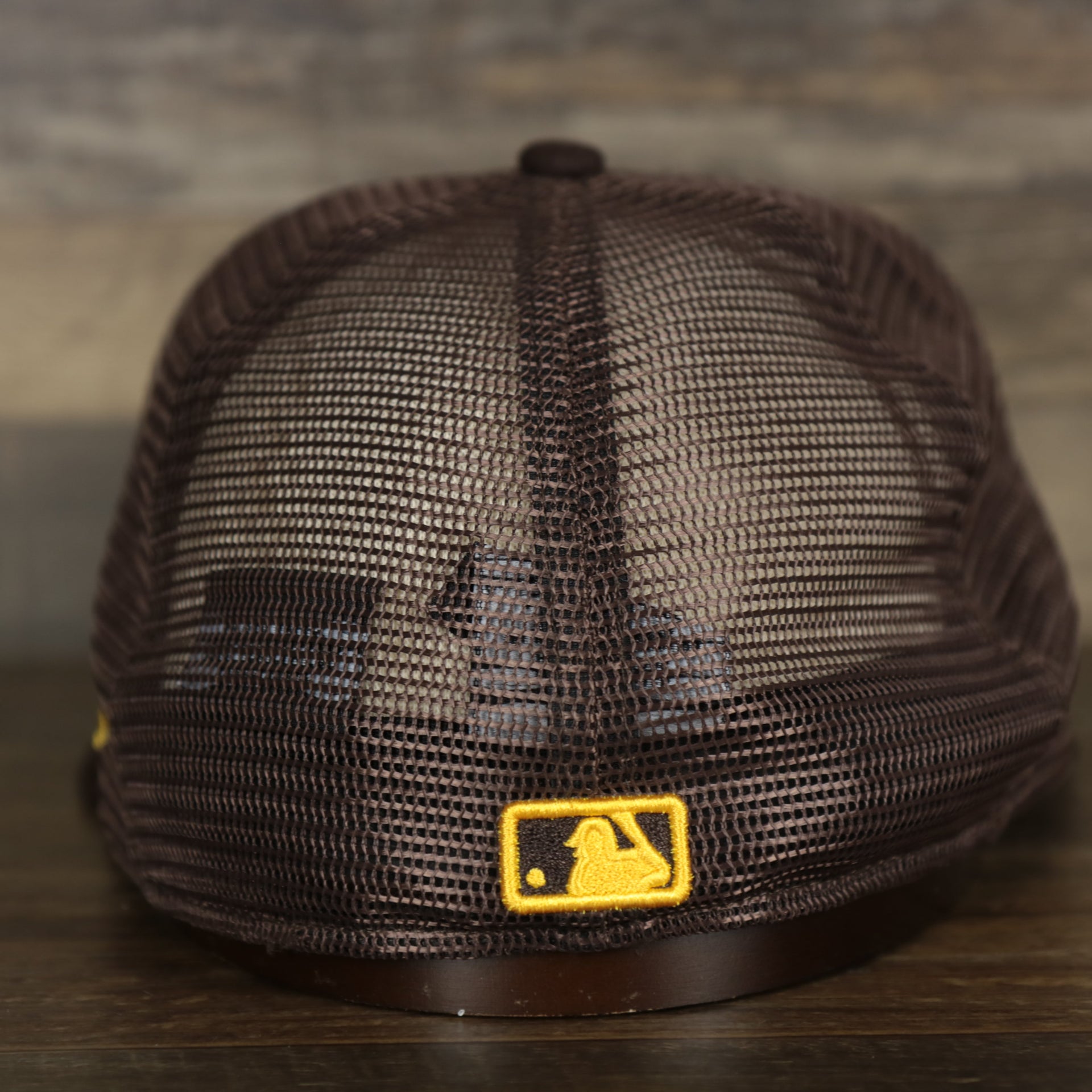 The backside of the San Diego Padres Onfield 2022 Batting Practice 59Fifty Trucker Hat
