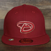 The front of the Arizona Diamondbacks Onfield 2022 Batting Practice 59Fifty Trucker Hat