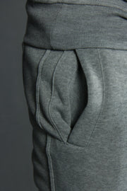 The side of the suede fleece heather gray tapered track sweatpants had a hem running down the length of the leg
