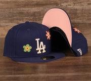 Los Angeles Dodgers All Over Floral Pattern Flower Crotchet Side Patch Pink Bottom 59Fifty Fitted Cap