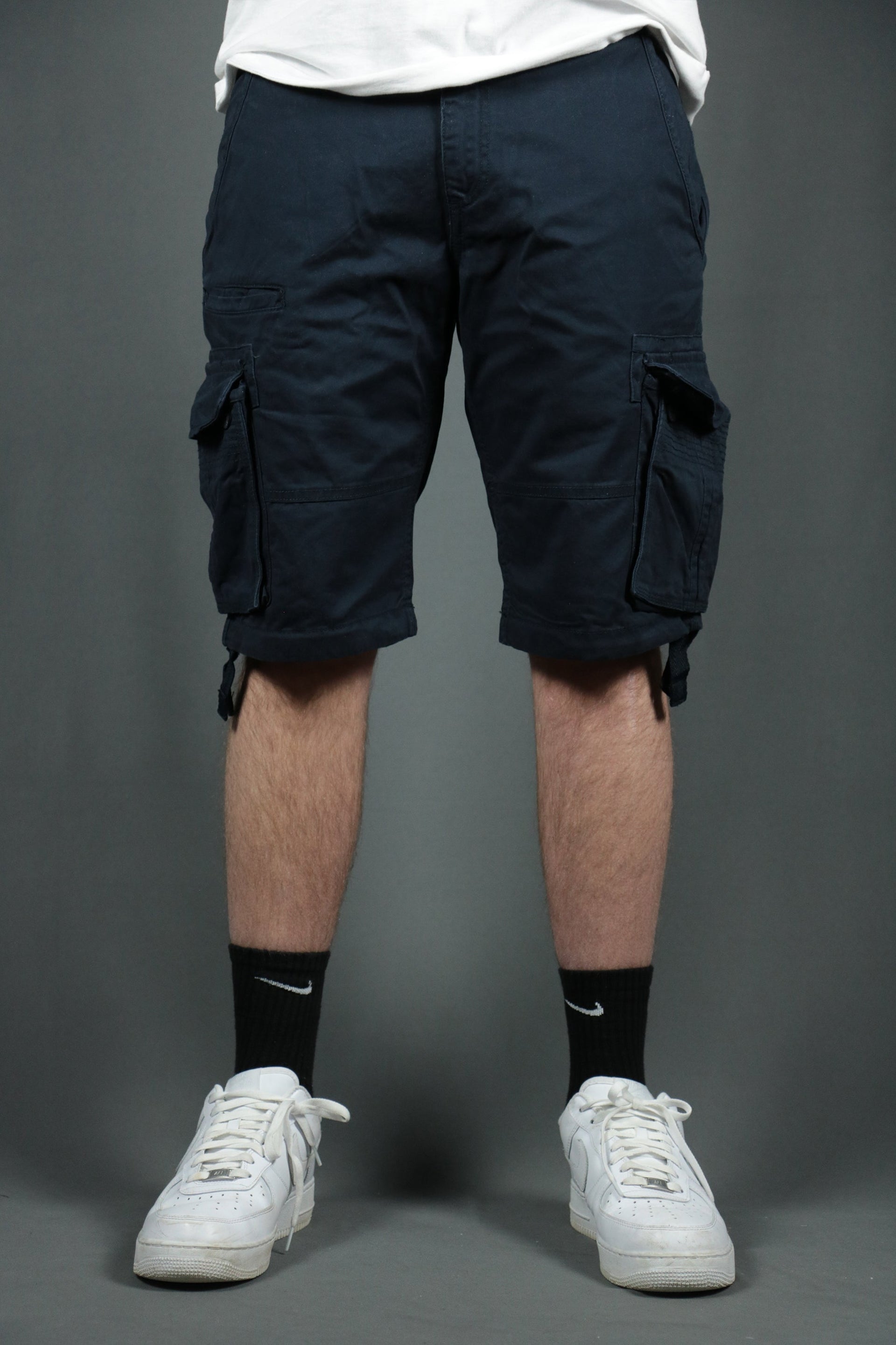 front side of the Jordan Craig Bedrock Cargo Shorts Navy