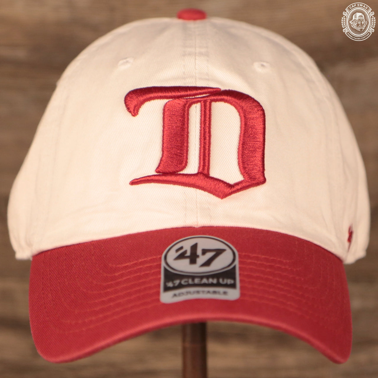 front of the Detroit Red Wings Cream and Red Retro Adjustable Dad Hat