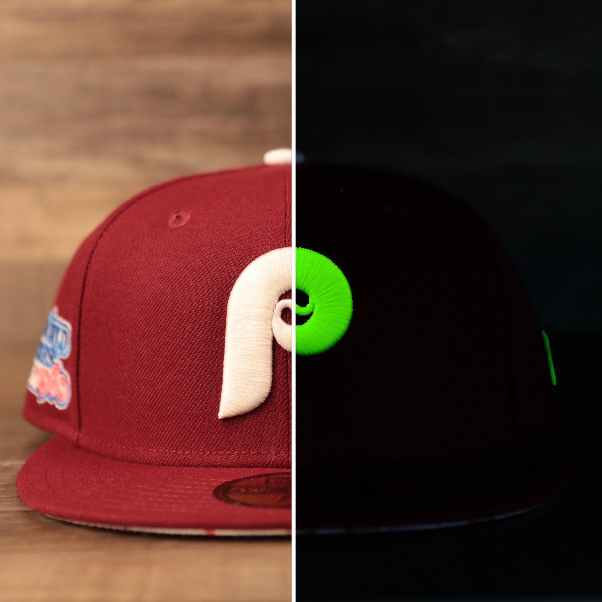 The glow in the dark Philadelphia Phillies flower under brim fitted cap by New Era.
