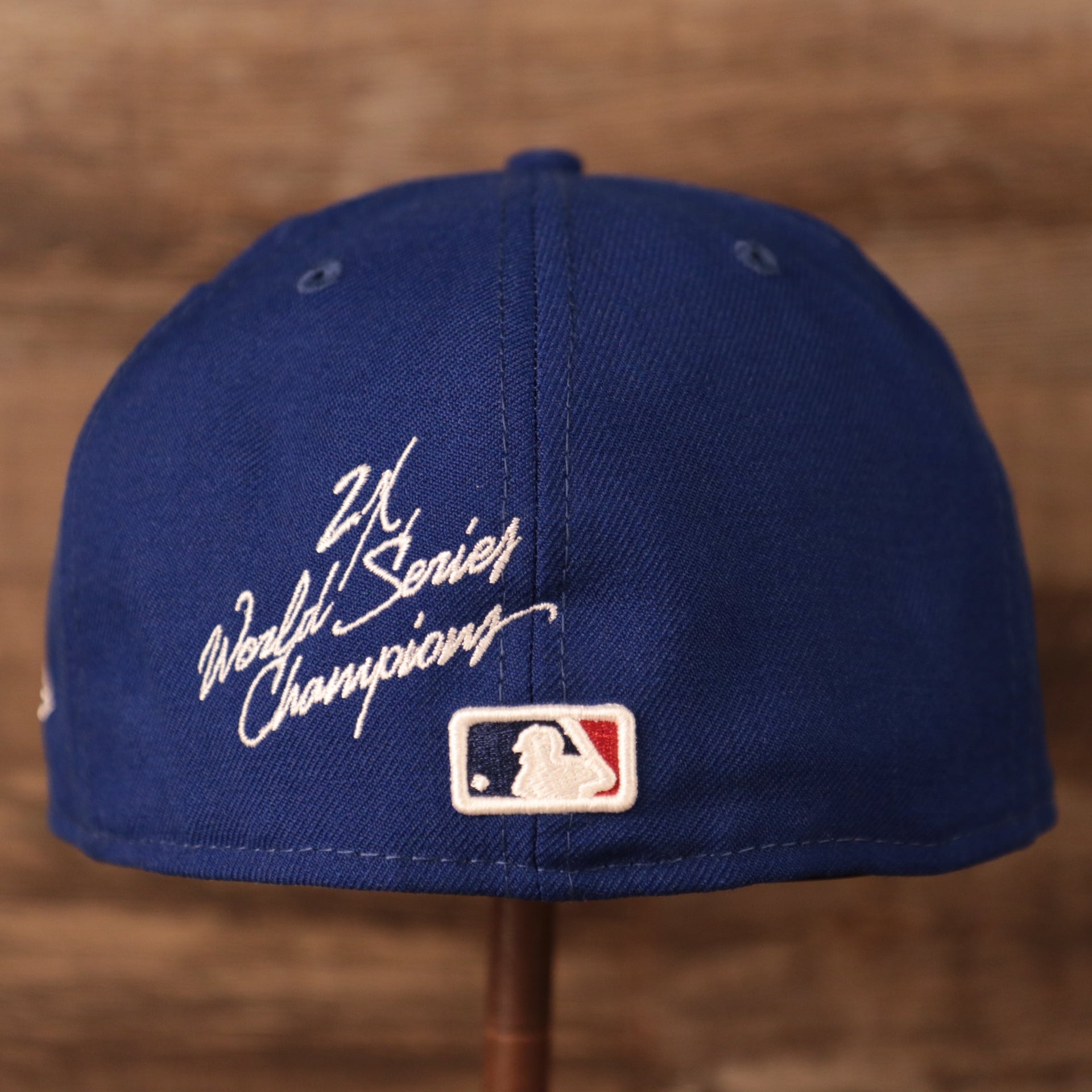 Back of the New York Mets All Over World Series Side Patch 2x Champ Gray Bottom 59Fifty Fitted Cap