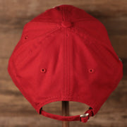 The adjustable strap at the backside of the Fightin Phils 2021 fourth of July red 920 dad hat.