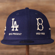 The dope combination of the retro and the latest Dodgers logo on the blue all over logo history 59fifty.
