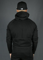 The backside of the black Jordan Craig basic fleece zipup hoodie.