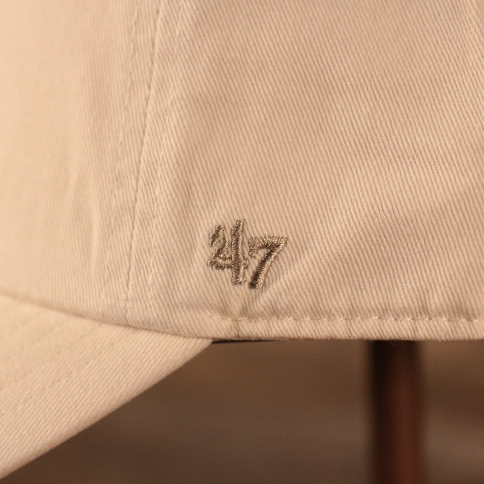 Philadelphia Athletics Royal Blue Logo Retro Cream Dad Hat left side of the cap with '47 Clean Up side patch