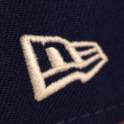Close up of the New Era flag on the Los Angeles Dodgers All Over Floral Pattern Flower Crotchet Side Patch Pink Bottom 59Fifty Fitted Cap