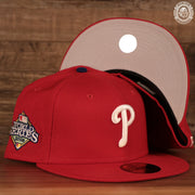 The red Philadelphia Phillies 2008 World Series retro side patch 59fifty fitted cap.