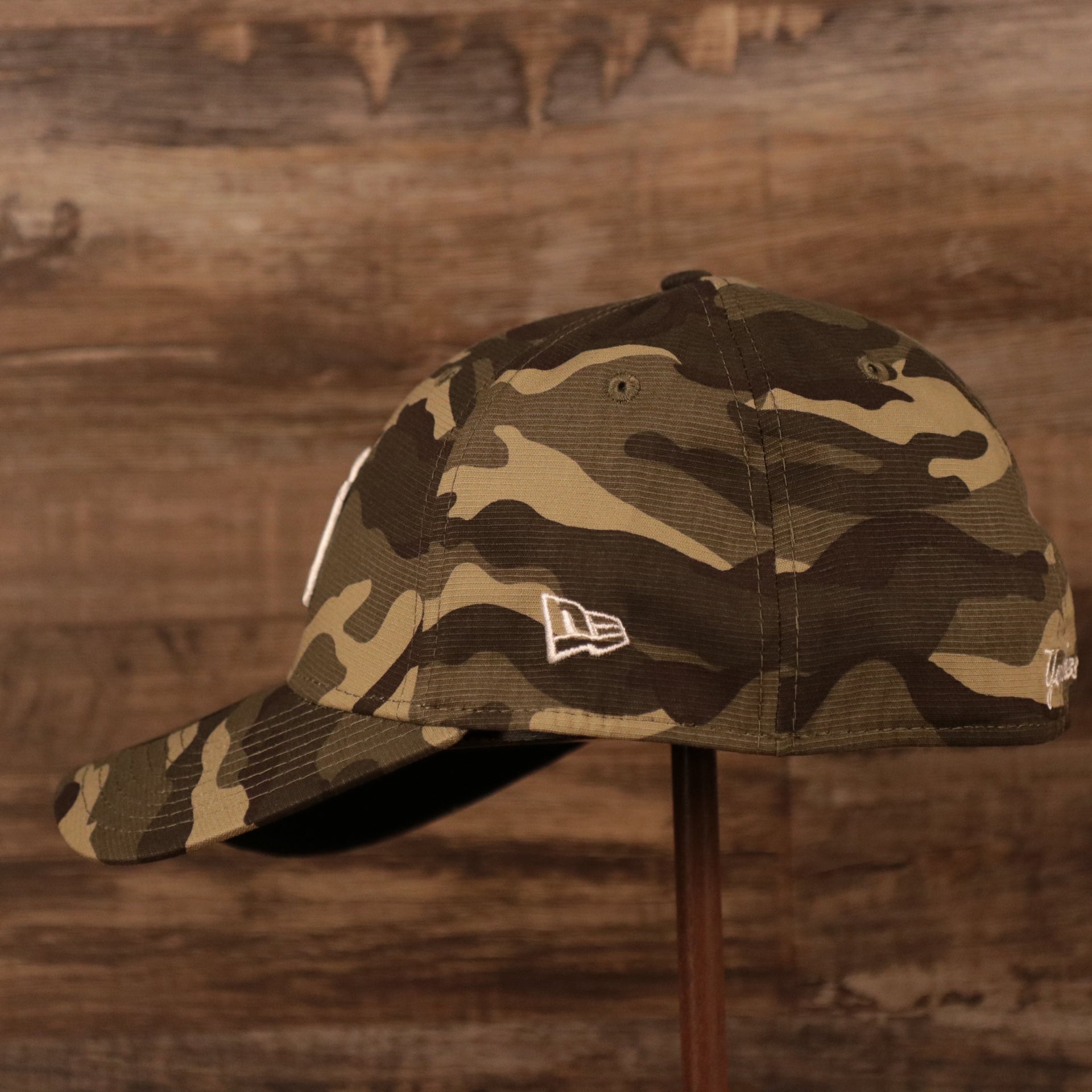 The left side of the 2021 Armed Forces Day hat for the New York Yankees.