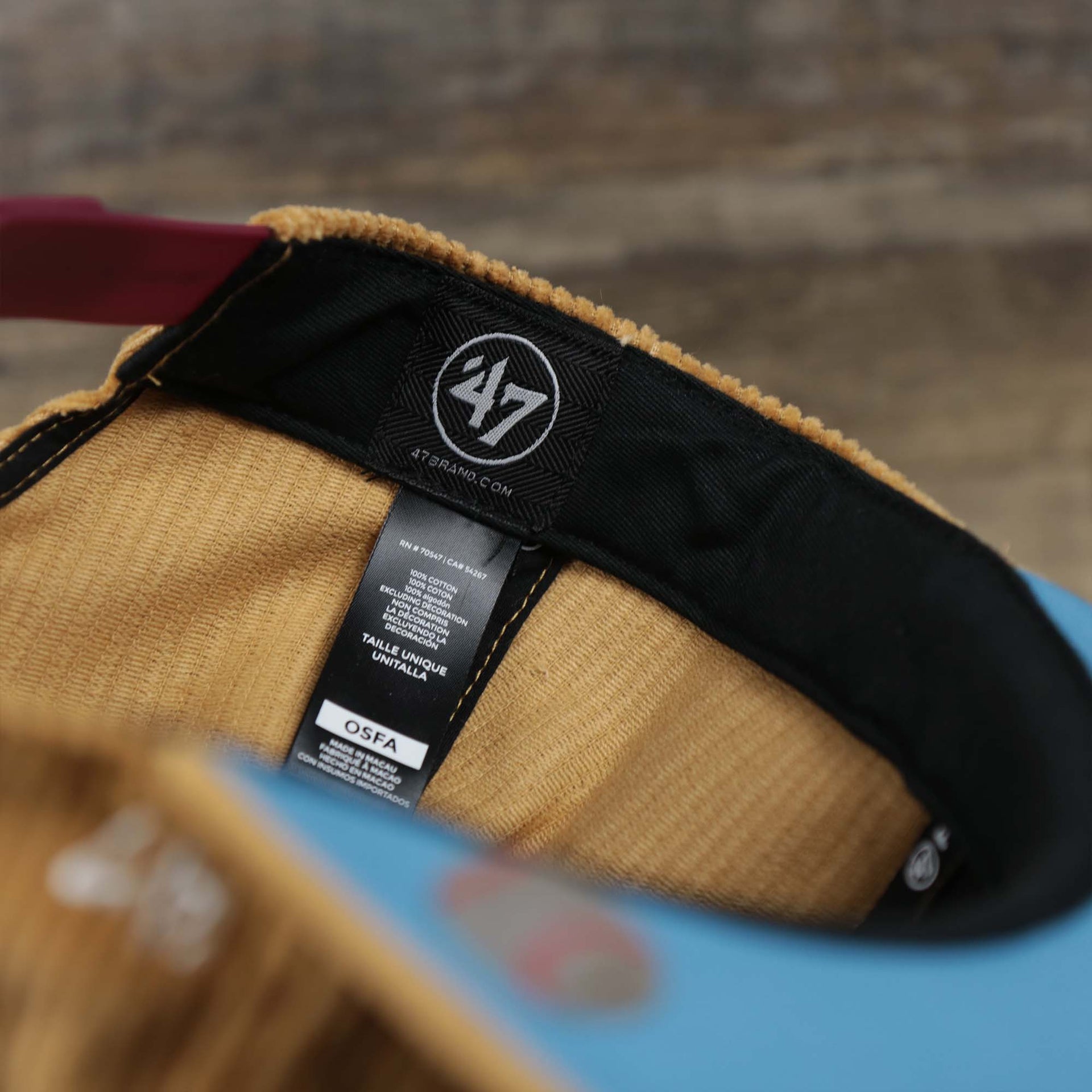 The 47 brand tag on the Corduroy Philadelphia Phillies Cooperstown Snapback | 47 Brand Khaki