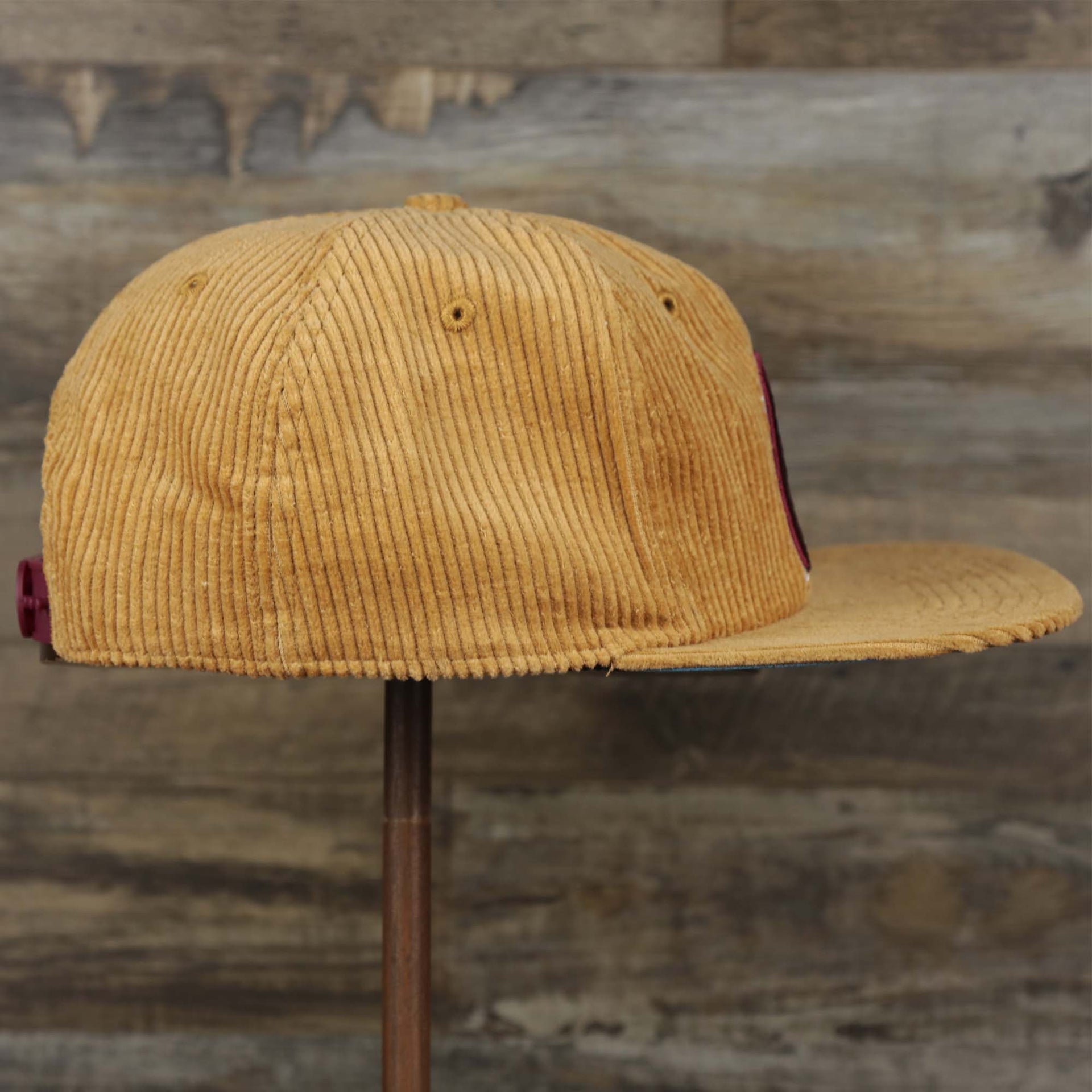 The wearer's right on the Corduroy Philadelphia Phillies Cooperstown Snapback | 47 Brand Khaki