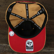 The underside of the Corduroy Philadelphia Phillies Snapback | 47 Brand Khaki