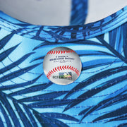 The MLB Sticker on the Los Angeles Dodgers Metallic All Star Game MLB 2022 Side Patch 9Fifty Mesh Snapback | ASG 2022 Royal Blue Trucker Hat