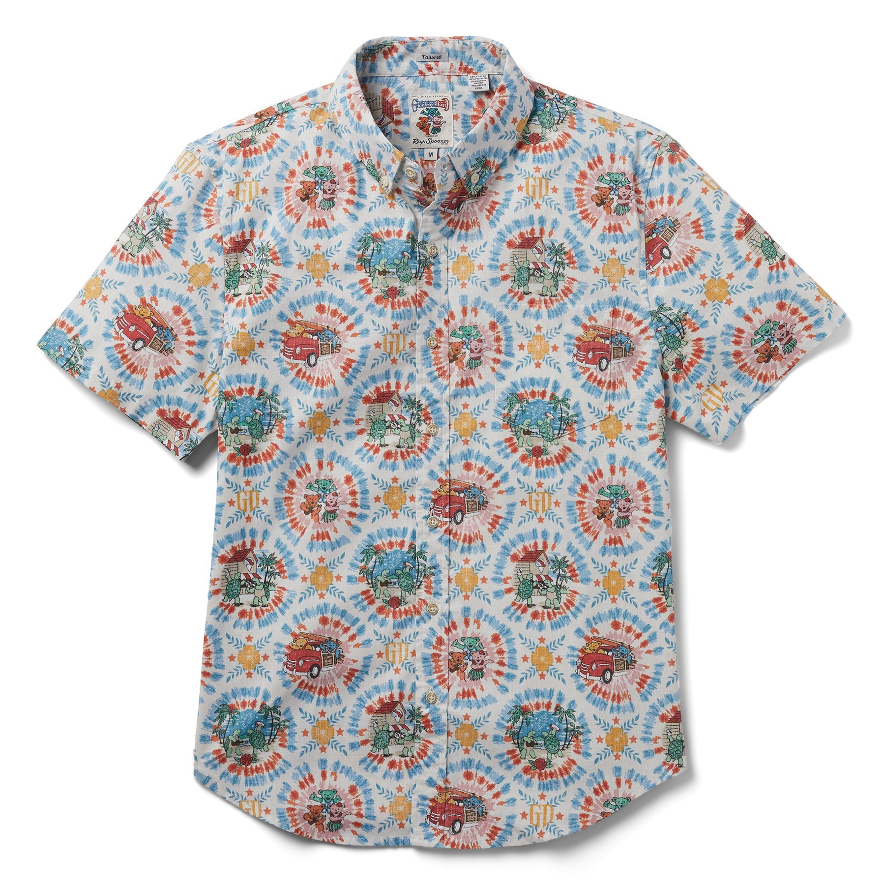 The Grateful Dead Authentic Hawaiian Bear and Terrapin Print Polo Shirt | Tie Dye White