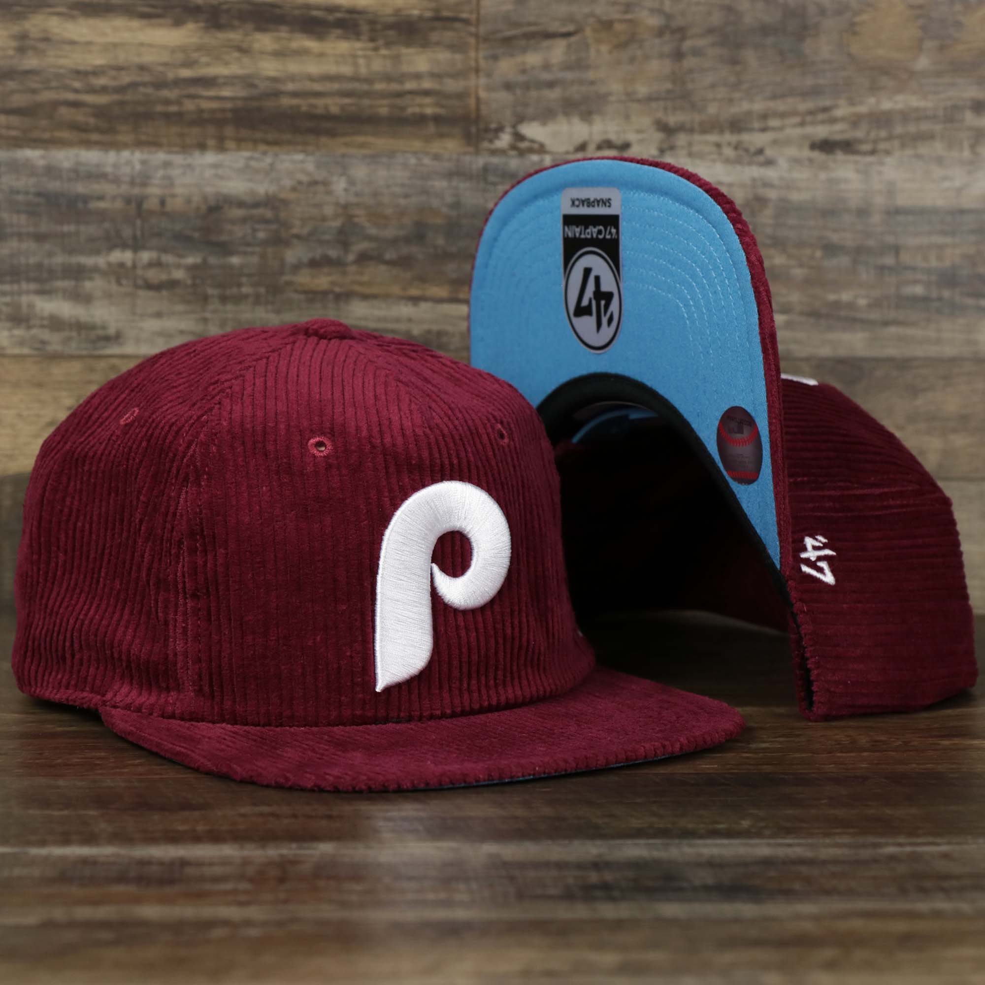 47 Philadelphia Phillies Sure Shot Captain Snapback Hat Dark Maroon  Cardinal Light Blue Cap