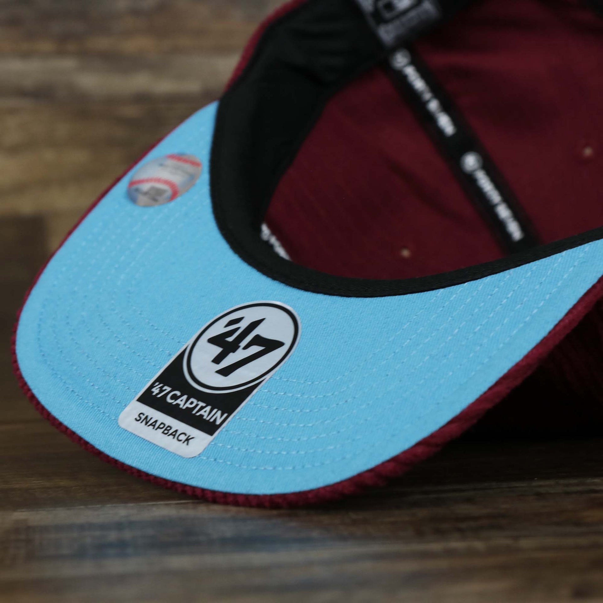 The undervisor on the Corduroy Philadelphia Phillies Cooperstown Snapback | 47 Brand Dark Maroon