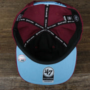 The underside of the Corduroy Philadelphia Phillies Cooperstown Snapback | 47 Brand Dark Maroon