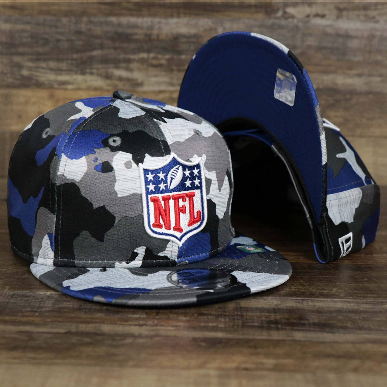 The NFL Logo OnField Summer Training 2022 Camo 9Fifty Snapback | Royal Blue Camo 9Fifty