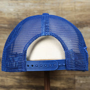 The backside of the New York Mets Metallic All Star Game MLB 2022 Side Patch 9Fifty Mesh Snapback | ASG 2022 Royal Blue Trucker Hat