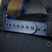 The Navy Adjustable Strap on the New York Yankees Metallic All Star Game MLB 2022 Side Patch 9Fifty Mesh Snapback | ASG 2022 Navy Blue Trucker Hat