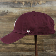 The wearer's left on the Cooperstown Philadelphia Phillies Vintage 1910s Phillies Logo Dad Hat | Dark Maroon Dad Hat