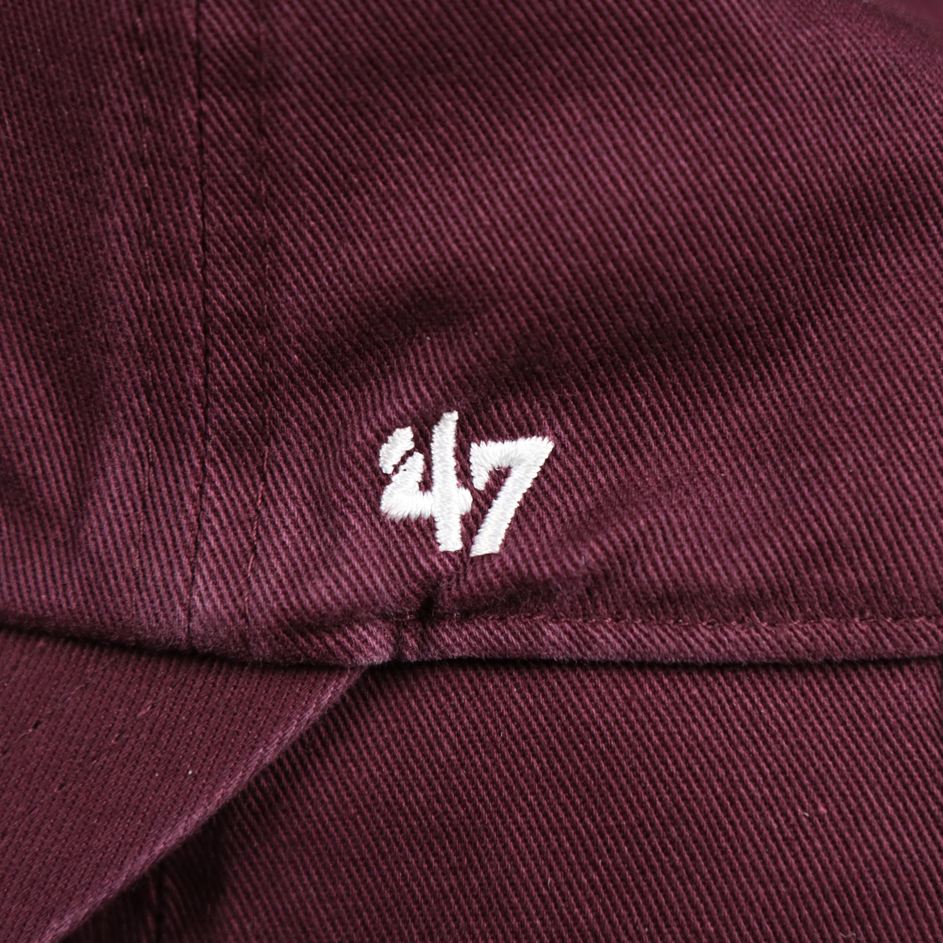 The 47 Brand Logo on the Cooperstown Philadelphia Phillies Vintage 1910s Phillies Logo Dad Hat | Dark Maroon Dad Hat