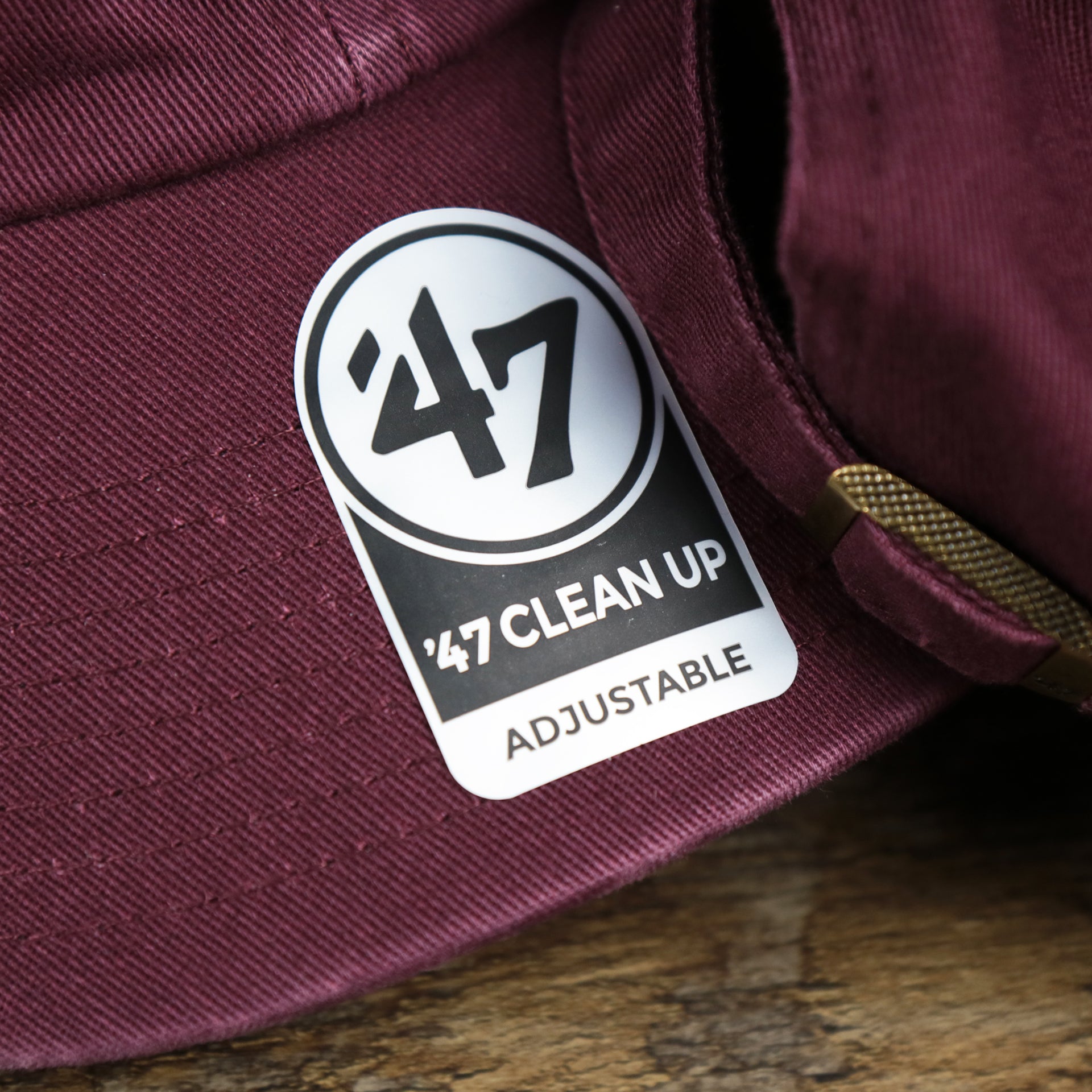 The 47 Brand Clean Up Sticker on the Cooperstown Philadelphia Phillies Vintage 1910s Phillies Logo Dad Hat | Dark Maroon Dad Hat