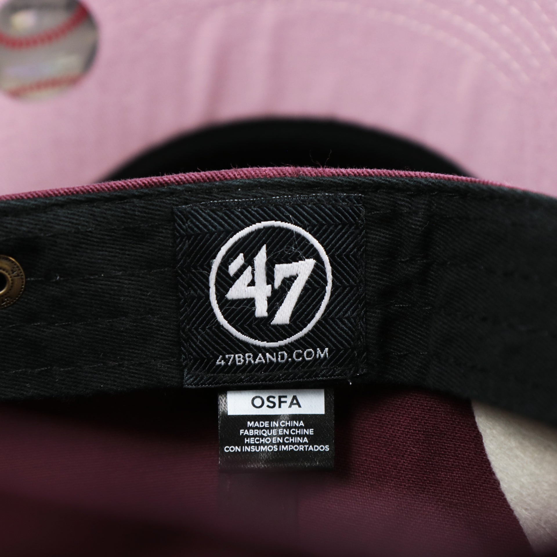 The 47 Brand Tag on the Cooperstown Philadelphia Phillies Vintage 1910s Phillies Logo Dad Hat | Dark Maroon Dad Hat