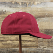 wearer's right of the Philadelphia Phillies 2019 Logo Black Bottom | Maroon 59Fifty Fitted Cap