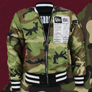 The front of the Camo Liner on the Cooperstown Philadelphia Phillies MLB Patch Alpha Industries Reversible Bomber Jacket With Camo Liner | Black Bomber Jacket