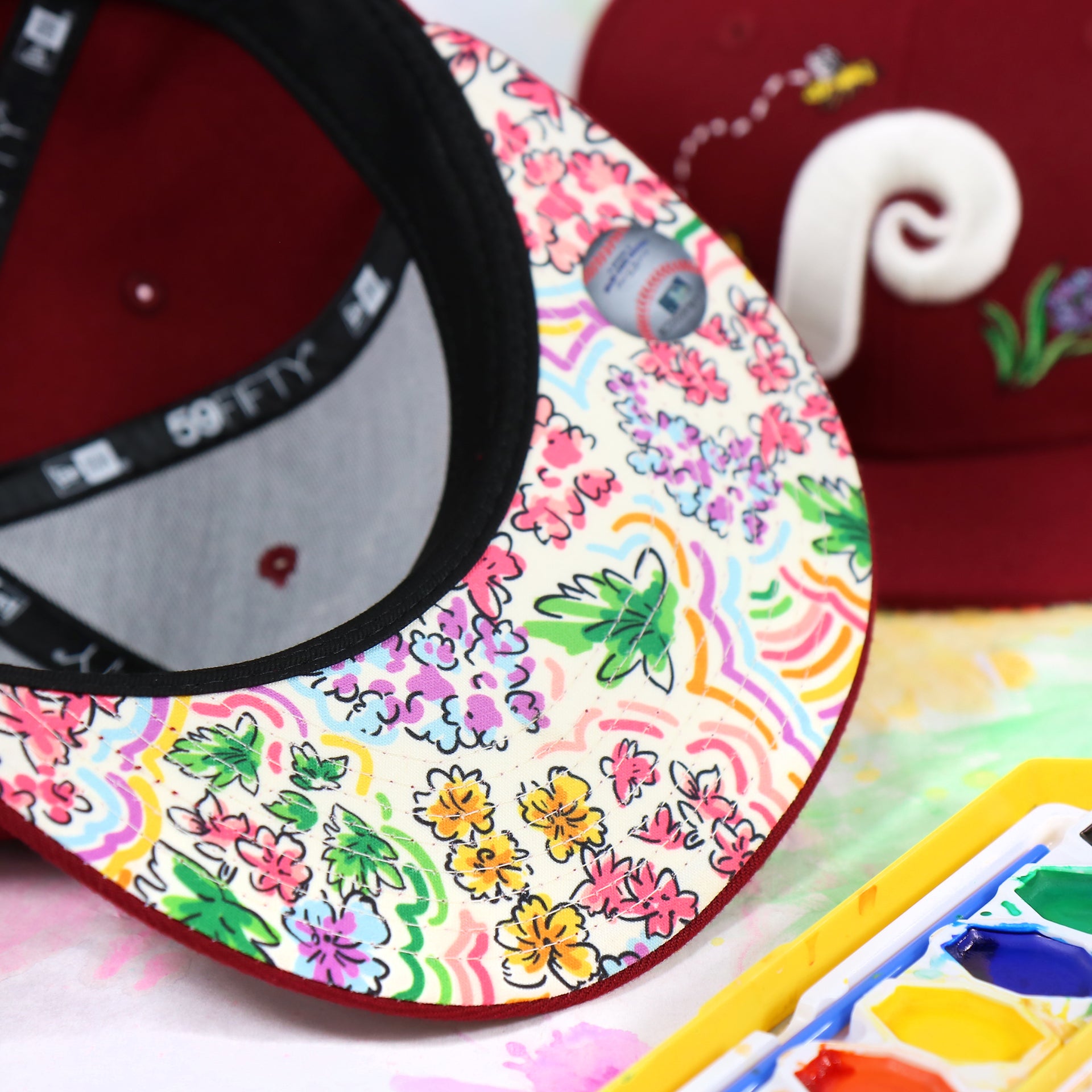 Cooperstown Philadelphia Phillies Floral Print Undervisor Spring Embroidery 59Fifty Fitted Cap | Maroon 59Fifty Cap