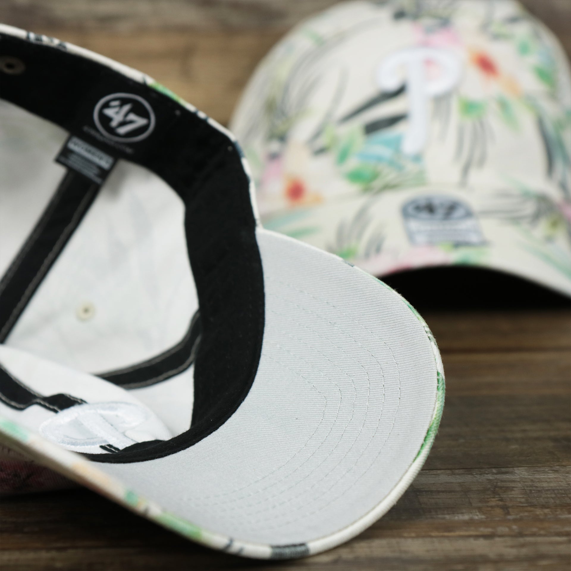 The Gray Undervisor on the Women’s Philadelphia Phillies Floral Print Gray Bottom Dad Hat | White Dad Hat