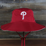 The front of the Philadelphia Phillies Panama Pail Fightin Phils Bucket Hat | 47 Brand, Red